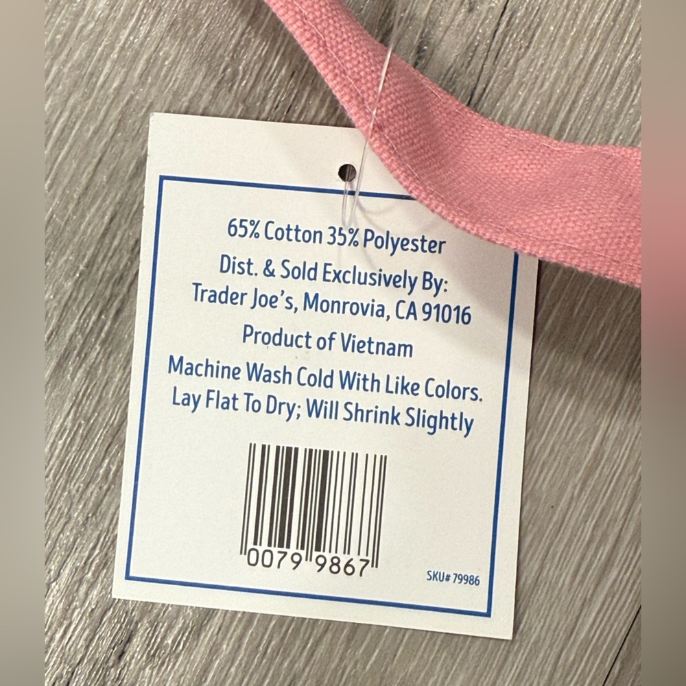 TRADER JOE’S Mini Canvas Tote Bag Pastel Pink - Picture 3 of 3